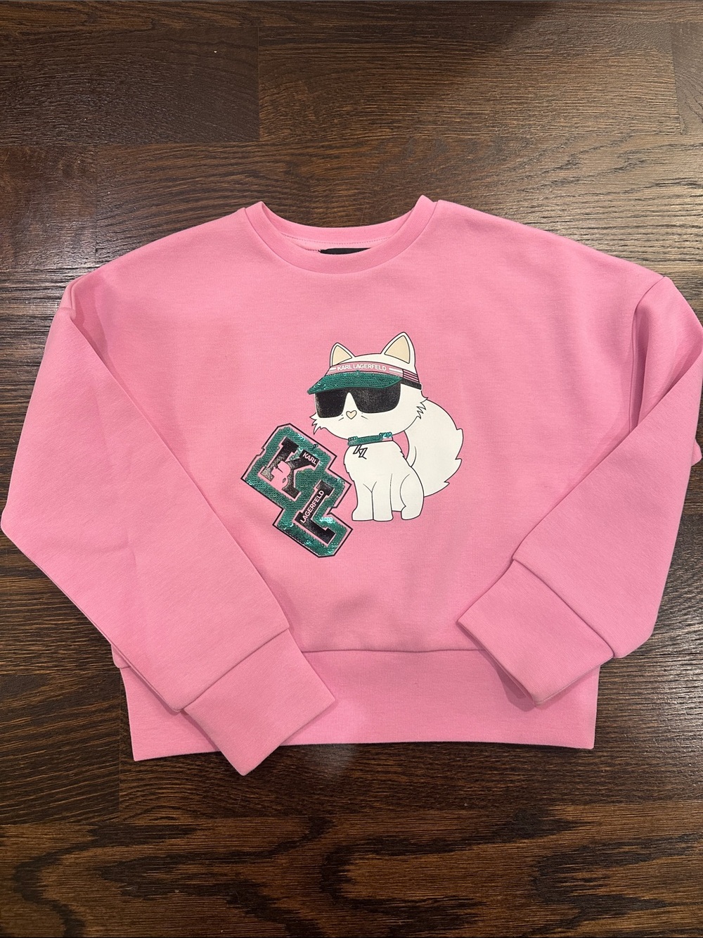Karl Lagerfeld Pink Dog Graphic Crewneck Sweatshirt